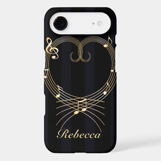 Personalized Golden Heart Musical Notes Case-Mate iPhone Case (Back)