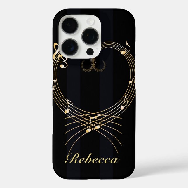 Personalized Golden Heart Musical Notes Case-Mate iPhone Case (Back)