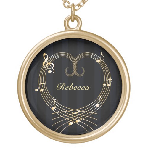 Personalized Golden Heart Musical Notes Gold Plated Necklace