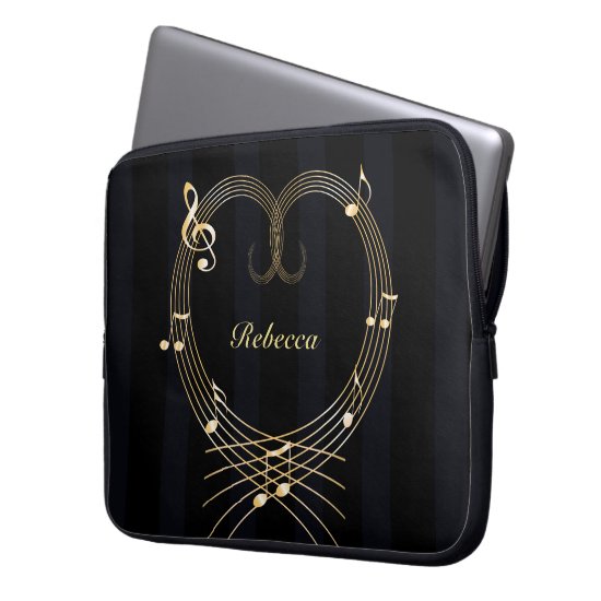 Personalized Golden Heart Musical Notes Laptop Sleeve