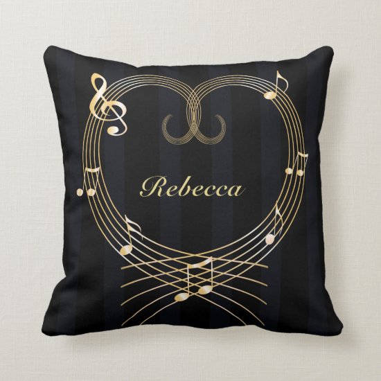 Personalized Golden Heart Musical Notes Throw Pillow