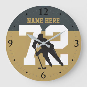 Personalized Golden Hockey Player Name Number Large Clock