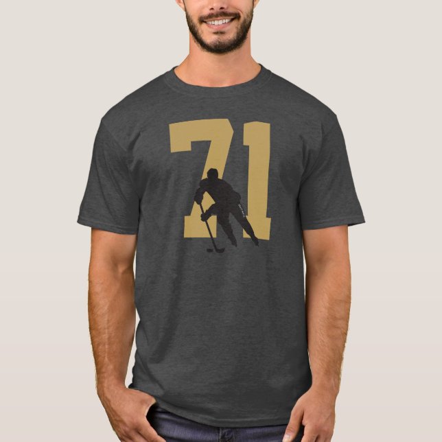 Personalized Golden Hockey Player Number T-Shirt (Front)