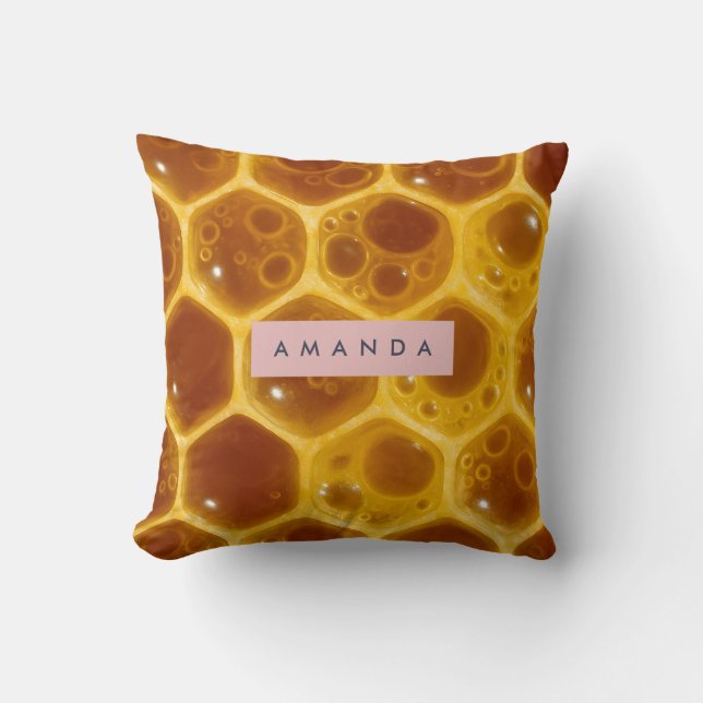 Personalized Golden Honeycomb Pattern Throw Pillow (Front)
