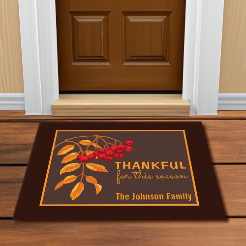 Personalized Golden Leaves Red Berries Fall Doormat