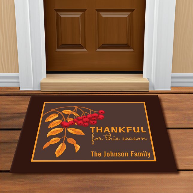 Personalized Golden Leaves Red Berries Fall Doormat (Creator Uploaded)