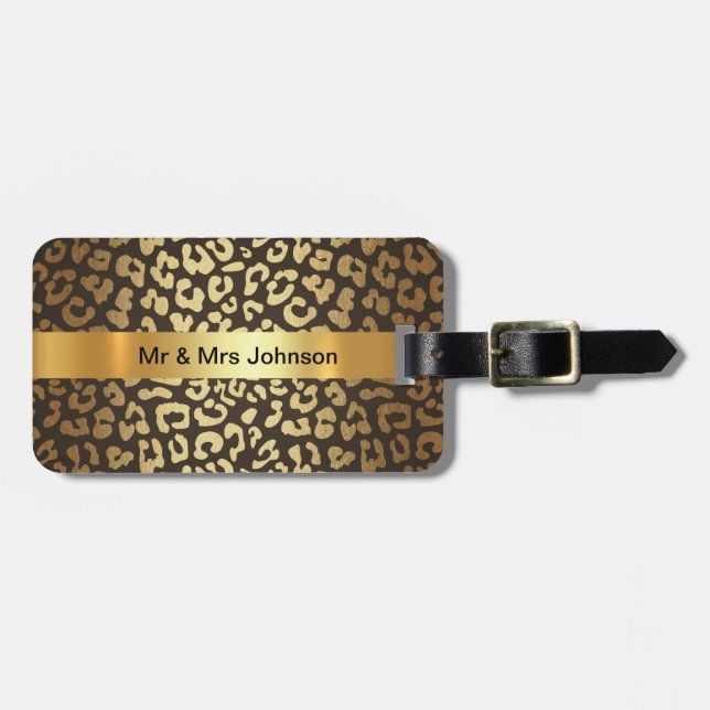 Personalized Golden Leopard Skin Luggage leather Tag (Front Horizontal)
