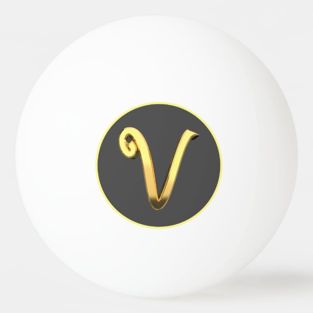 Personalized Golden Letter V Ping Pong Ball (Front)