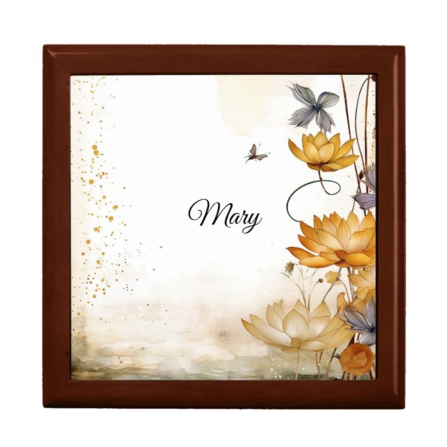 Personalized Golden Lily Jewelry Keepsake Box (Front)
