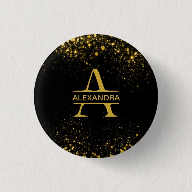 Personalized Golden Monogram Letter A   Button (Front)