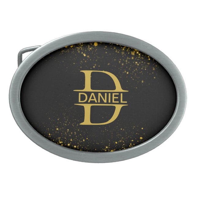 Personalized Golden Monogram Letter D with Name Belt Buckle (Front)