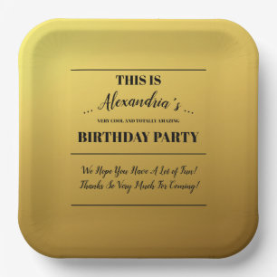 Personalized Golden Party Paper Plates
