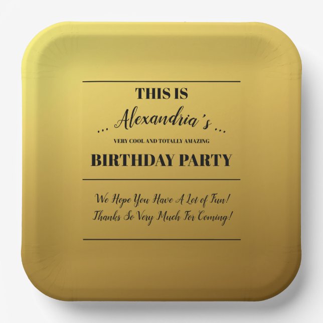 Personalized Golden Party Paper Plates (Front)