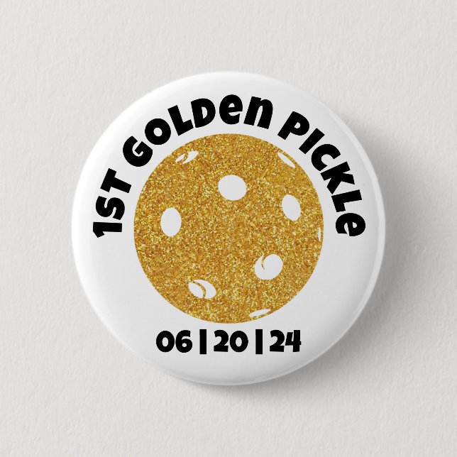Personalized Golden Pickle Gold Pickleball Glitter Button (Front)