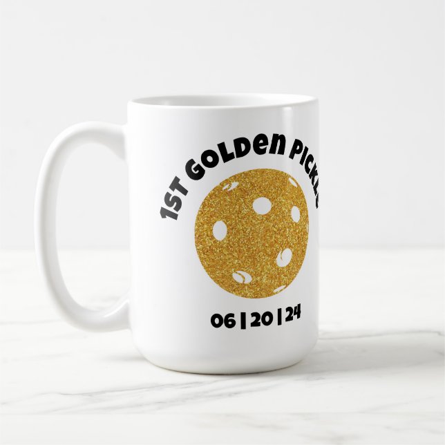 Personalized Golden Pickle Gold Pickleball Glitter Coffee Mug (Left)