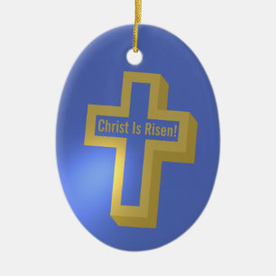 Personalized Golden Religious Christian Cross Ceramic Ornament