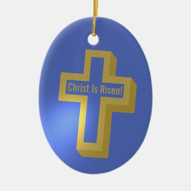 Personalized Golden Religious Christian Cross Ceramic Ornament (Front)