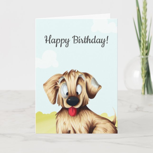 Personalized Golden Retriever Cartoon Birthday Card (Front)