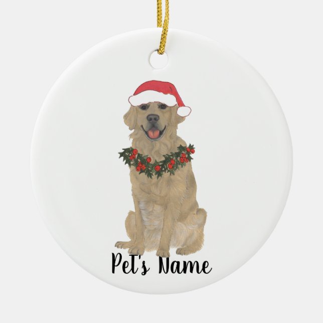 Personalized Golden Retriever Christmas Ceramic Ornament (Front)