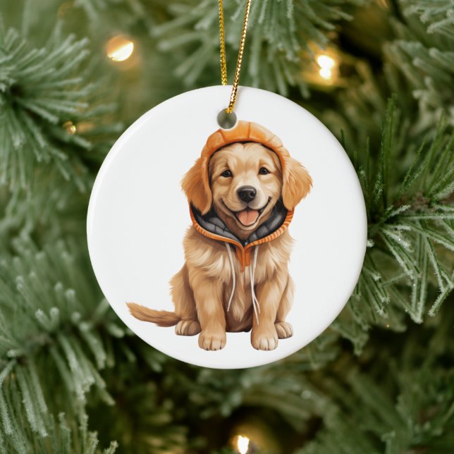 Personalized Golden Retriever Dog Art Ceramic Ornament (Tree)
