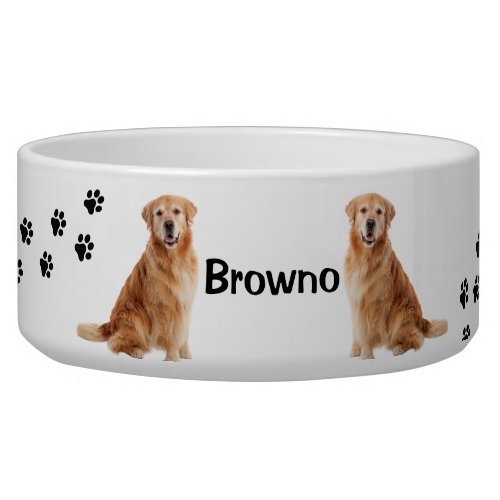 Personalized Golden Retriever Dog Pawprint  Bowl