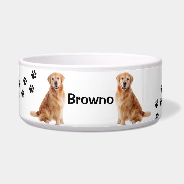 Personalized Golden Retriever Dog Pawprint  Bowl (Front)