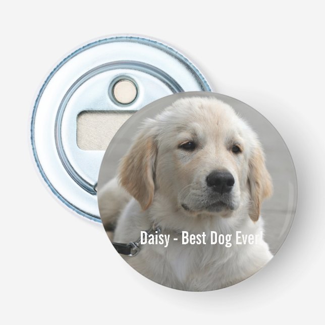 Personalized Golden Retriever Dog Photo and Name Bottle Opener (Front)