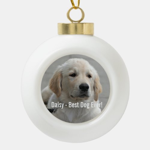 Personalized Golden Retriever Dog Photo and Name Ceramic Ball Christmas Ornament