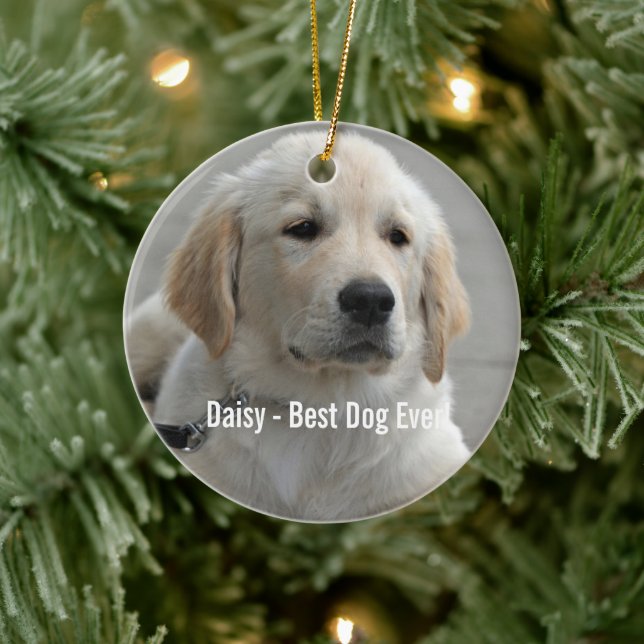 Personalized Golden Retriever Dog Photo and Name Ceramic Ornament (Tree)