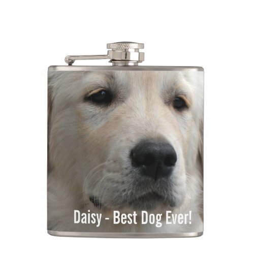 Personalized Golden Retriever Dog Photo and Name Hip Flask