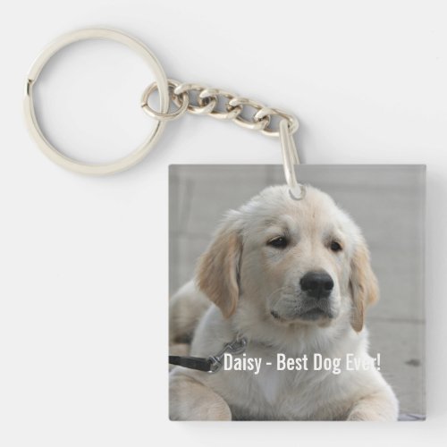 Personalized Golden Retriever Dog Photo and Name Keychain