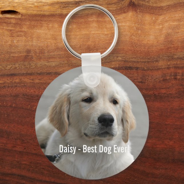 Personalized Golden Retriever Dog Photo and Name Keychain (Front)