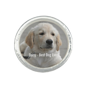 Personalized Golden Retriever Dog Photo and Name Ring