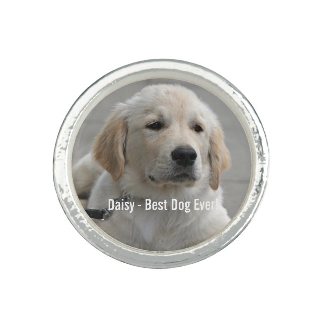 Personalized Golden Retriever Dog Photo and Name Ring (Front)