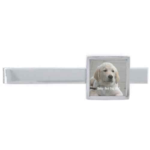 Personalized Golden Retriever Dog Photo and Name Silver Finish Tie Clip