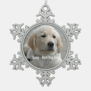 Personalized Golden Retriever Dog Photo and Name Snowflake Pewter Christmas Ornament