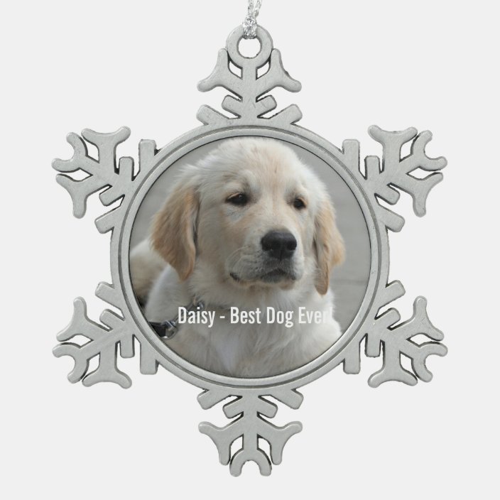 Personalized Golden Retriever Dog Photo And Name Snowflake Pewter Christmas Ornament Zazzle Com