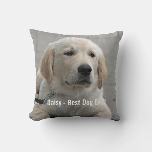Personalized Golden Retriever Dog Photo and Name Throw Pillow (Front)