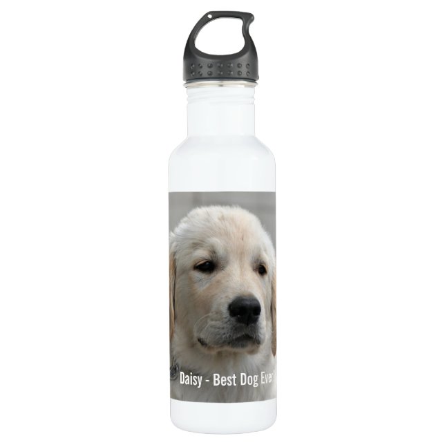 Personalized Golden Retriever Dog Photo and Name Water Bottle (Front)