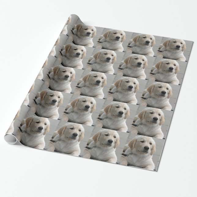 Personalized Golden Retriever Dog Photo and Name Wrapping Paper (Unrolled)