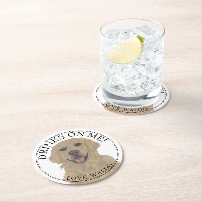 Personalized Golden Retriever Dog Wedding Round Paper Coaster (Insitu)
