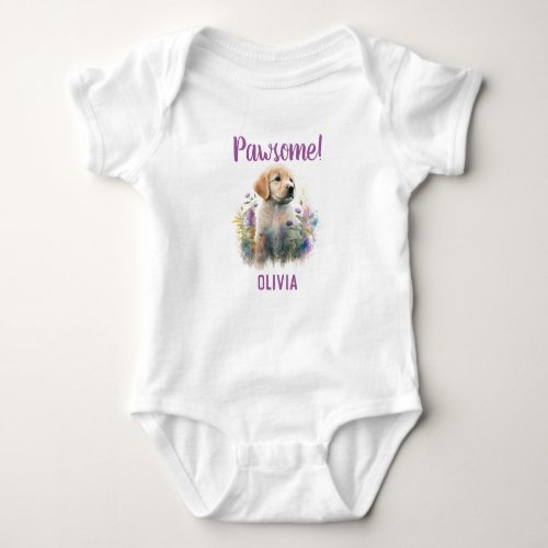 Personalized Golden Retriever Dog with Florals Baby Bodysuit