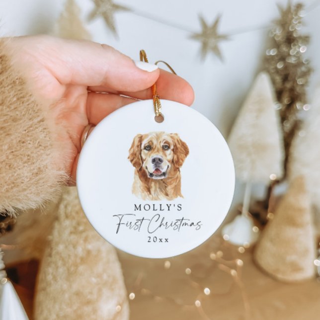 Personalized Golden Retriever Name First Christmas Ceramic Ornament (Creator Uploaded)