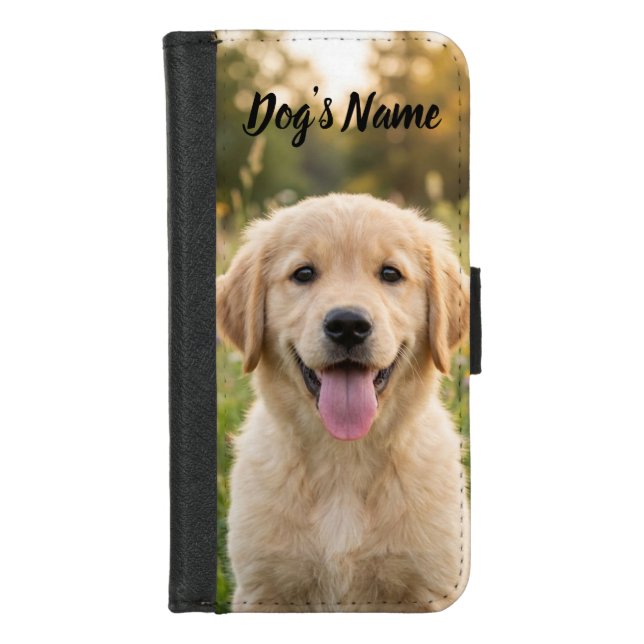 Personalized Golden Retriever Photo and Name  iPhone Wallet Case (Front)