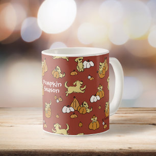 Personalized Golden Retriever Puppy Pumpkin Season Coffee Mug