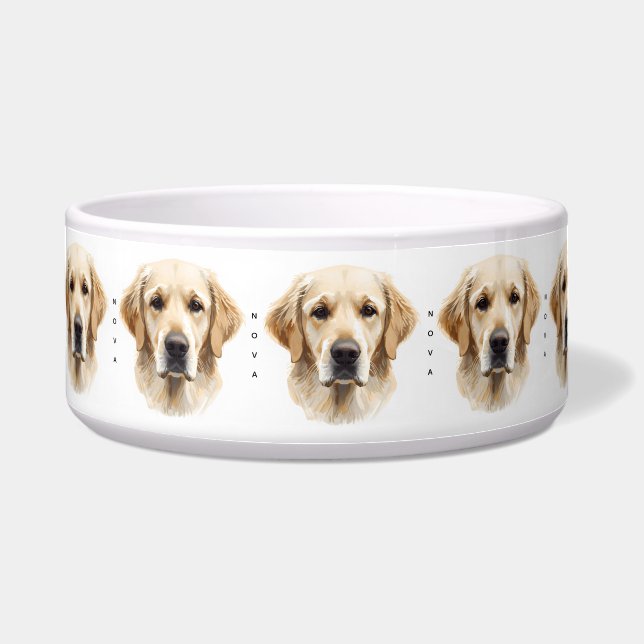 Personalized Golden Retriever Watercolor Ceramic Bowl (Front)