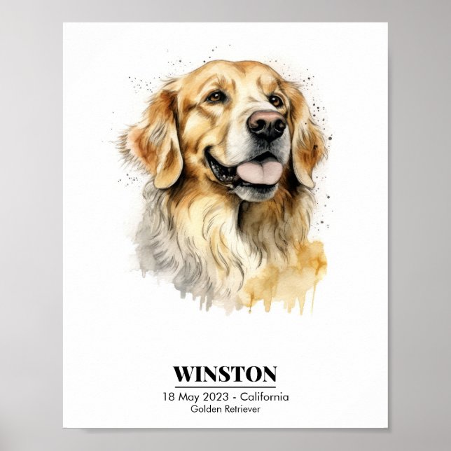 Personalized Golden Retriever Watercolor Poster (Front)