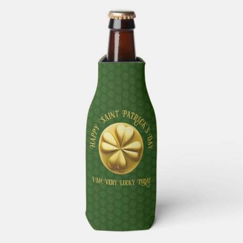 Personalized Golden Shamrock St Patricks Day Bottle Cooler
