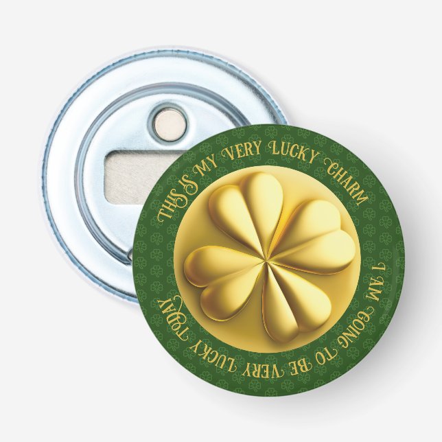 Personalized Golden Shamrock St. Patrick's Day Bottle Opener (Front)
