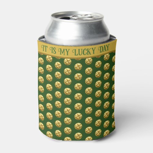 Personalized Golden Shamrock St Patricks Day Can Cooler